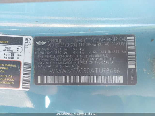 2010 MINI COOPER WMWMF3C50ATU78456 Photo 8