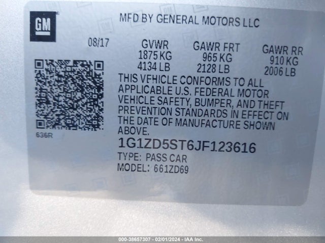Chevrolet MALIBU LT 2018 1G1ZD5ST6JF123616 Image 9