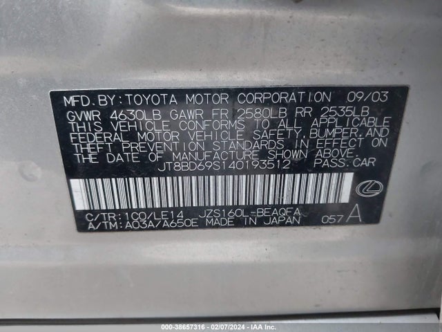 2004 LEXUS GS 300 VIN: JT8BD69S140193512