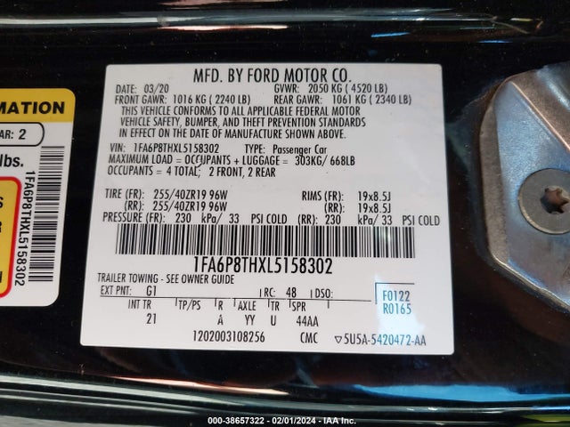 Ford Mustang Ecoboost Fastback 2020 1FA6P8THXL5158302 Image 9