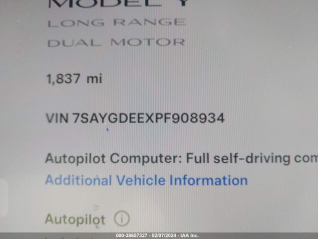 7SAYGDEEXPF908934 Tesla Model Y Awd/long Range Dual Motor All-wheel Drive