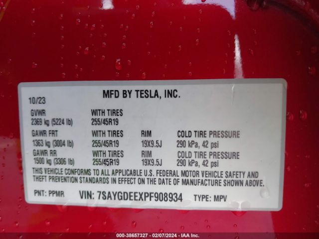7SAYGDEEXPF908934 Tesla Model Y Awd/long Range Dual Motor All-wheel Drive