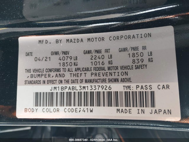 Mazda Mazda3 Select 2021 JM1BPABL3M1337926 Image 9