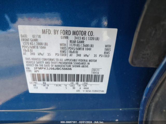 2FMPK3J98JBC50606 Ford EDGE SEL