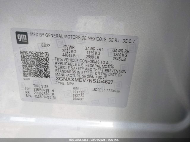 3GNAXMEV7NS154627 Chevrolet Equinox Fwd Rs