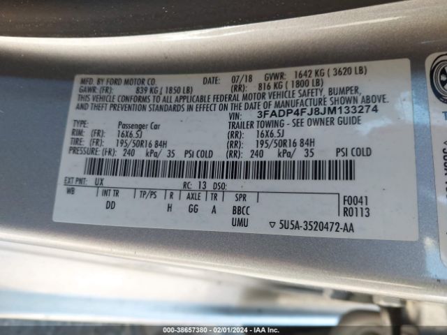 3FADP4FJ8JM133274 Ford Fiesta Titanium