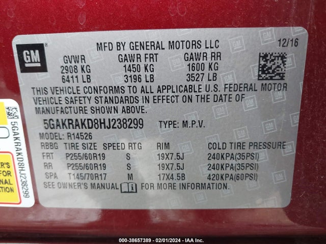 5GAKRAKD8HJ238299 Buick Enclave Convenience