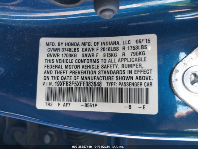 Honda Civic Lx 2015 19XFB2F5XFE083648 Image 9