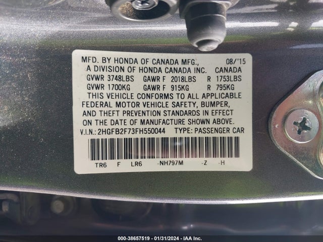 Honda CIVIC SE 2015 2HGFB2F73FH550044 Image 9