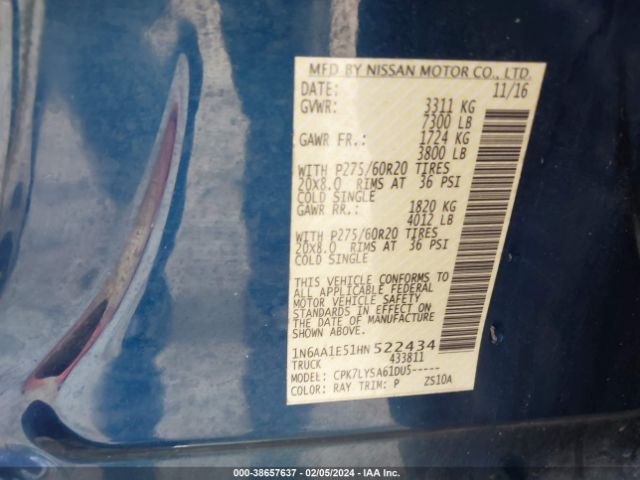 1N6AA1E51HN522434 Nissan Titan Platinum Reserve