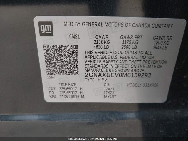 Chevrolet Equinox Awd Lt 2021 2GNAXUEV0M6159293 Image 9