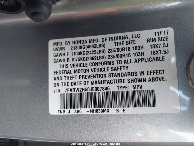 Honda CR-V EX 2018 7FARW2H50JE007846 Image 9