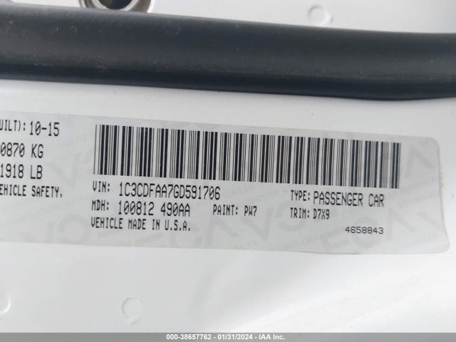 Dodge DART SE 2016 1C3CDFAA7GD591706 Image 9