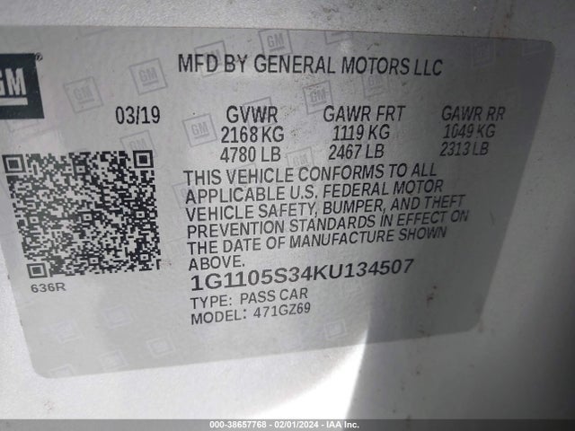 Chevrolet Impala Premier 2019 1G1105S34KU134507 Image 9
