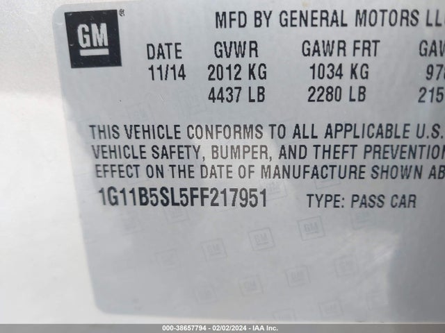 2015 CHEVROLET MALIBU LS VIN: 1G11B5SL5FF217951
