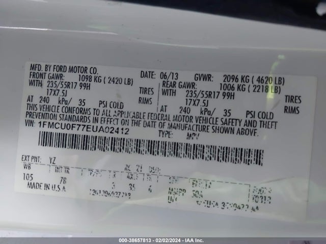 Ford ESCAPE S 2014 1FMCU0F77EUA02412 Image 9