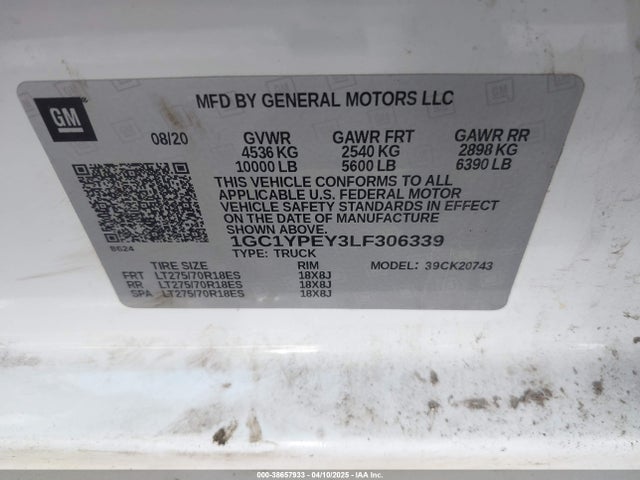 1GC1YPEY3LF306339 Chevrolet Silverado 2500hd 4wd  Standard Bed Ltz