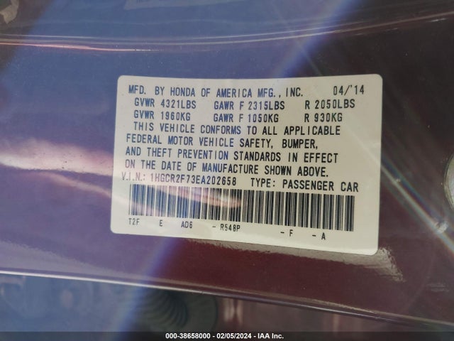 Honda ACCORD EX 2014 1HGCR2F73EA202658 Image 9