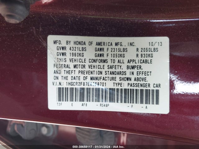 Honda Accord Ex-l 2014 1HGCR2F87EA068701 Image 9