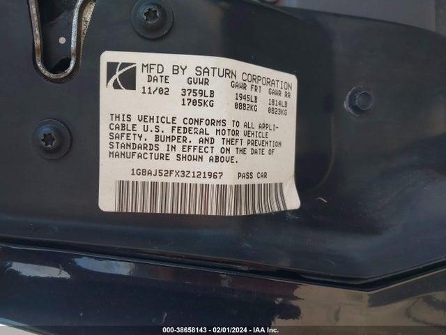 2003 SATURN ION ION 2 VIN: 1G8AJ52FX3Z121967
