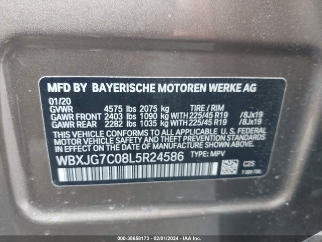 2020 BMW X1 SDRIVE28I VIN: WBXJG7C08L5R24586