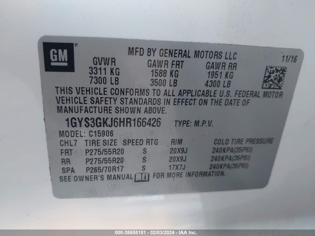 1GYS3GKJ6HR166426 Cadillac Escalade Esv Standard