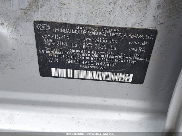 2014 HYUNDAI ELANTRA SE VIN: 5NPDH4AE0EH473631