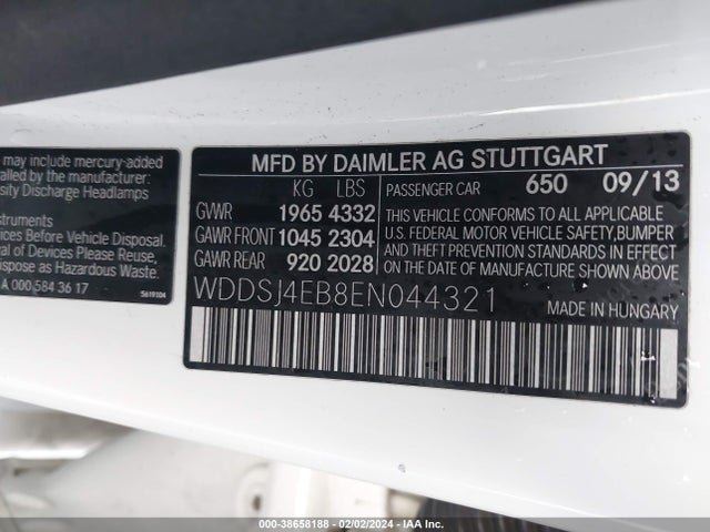 WDDSJ4EB8EN044321 Mercedes-Benz CLA 250