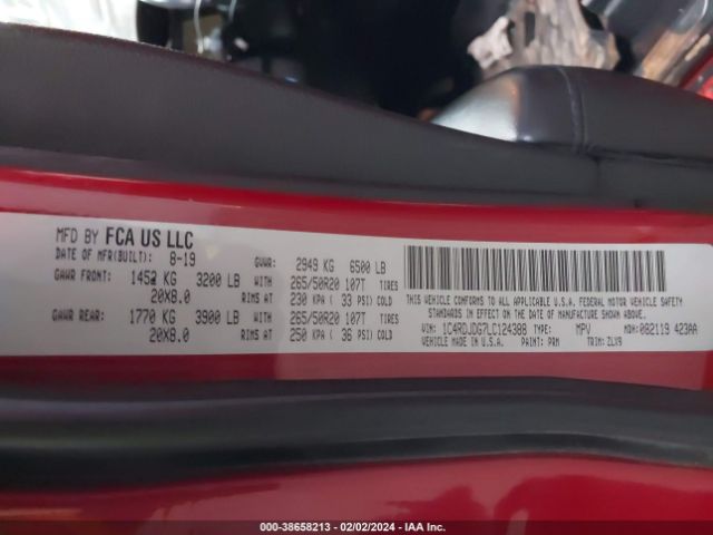 1C4RDJDG7LC124388 Dodge Durango Gt Plus Awd