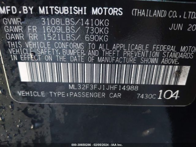 ML32F3FJ1JHF14988 Mitsubishi Mirage G4 Es