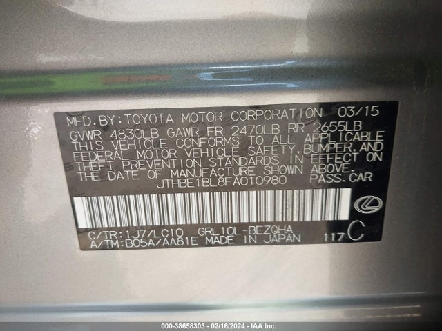 Lexus GS 350 2015 JTHBE1BL8FA010980 Image 9