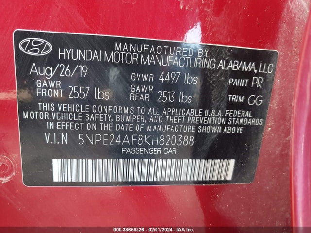 Hyundai SONATA SE 2019 5NPE24AF8KH820388 Image 9