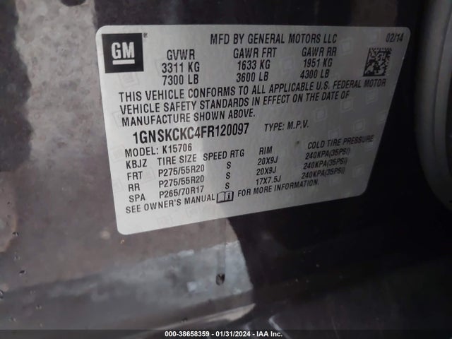 Chevrolet Tahoe Ltz 2015 1GNSKCKC4FR120097 Image 9