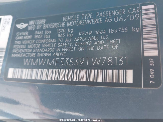 2009 MINI COOPER WMWMF33539TW78131 Photo 8