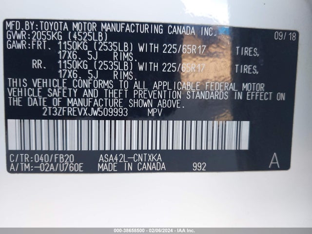 Toyota RAV4 LE 2018 2T3ZFREVXJW509993 Image 9
