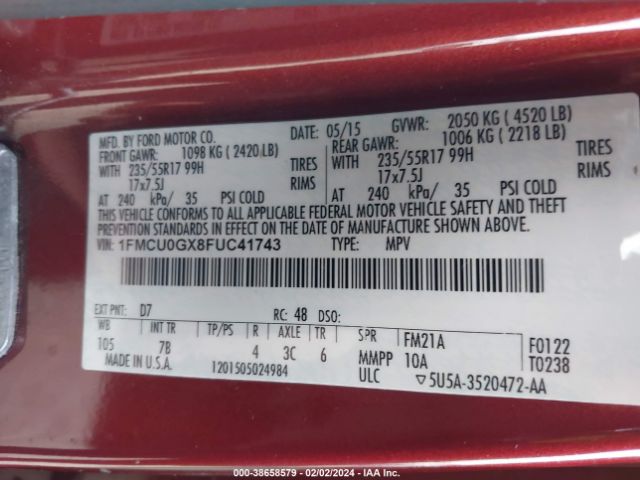 1FMCU0GX8FUC41743 Ford ESCAPE SE