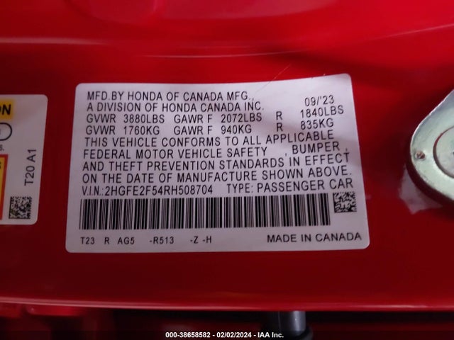 Honda Civic Sport 2024 2HGFE2F54RH508704 Image 9
