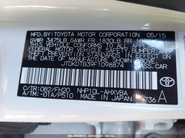 Toyota Prius C One 2015 JTDKDTB39F1098874 Image 9