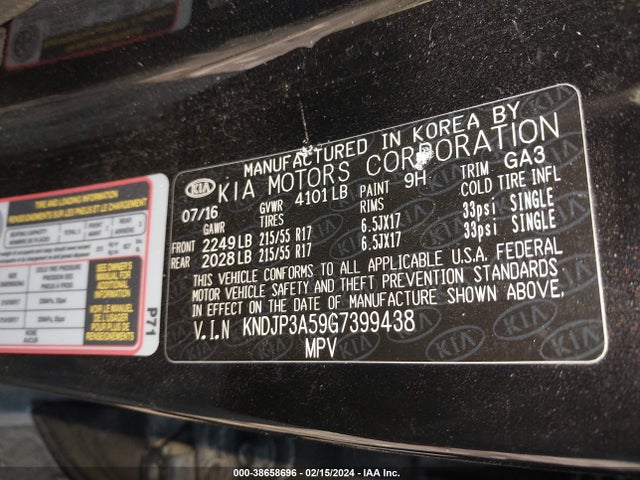 KIA SOUL + 2016 KNDJP3A59G7399438 Image 9