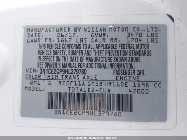 Nissan Versa Note Sv 2017 3N1CE2CP9HL379780 Image 9