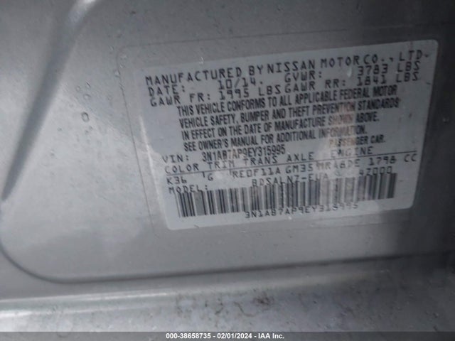 Nissan Sentra Fe+ Sv 2014 3N1AB7AP9EY315995 Image 9