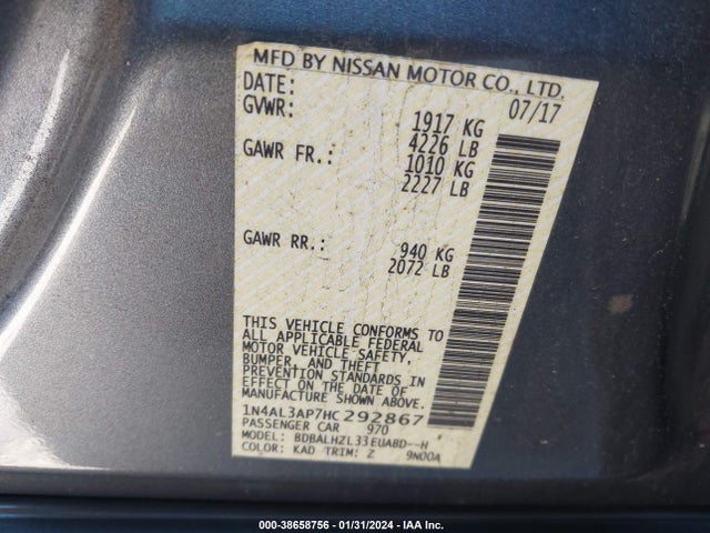 Nissan Altima 2.5 Sr 2017 1N4AL3AP7HC292867 Image 9