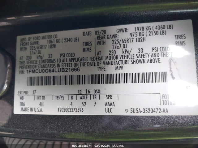 Ford ESCAPE SE 2020 1FMCU0G64LUB21666 Image 9