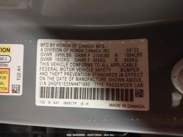 2HGFE1E55NH471880 Honda CIVIC SI SEDAN