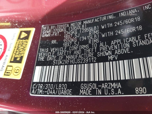 Toyota Highlander Xle 2018 5TDKZRFH0JS239112 Image 9