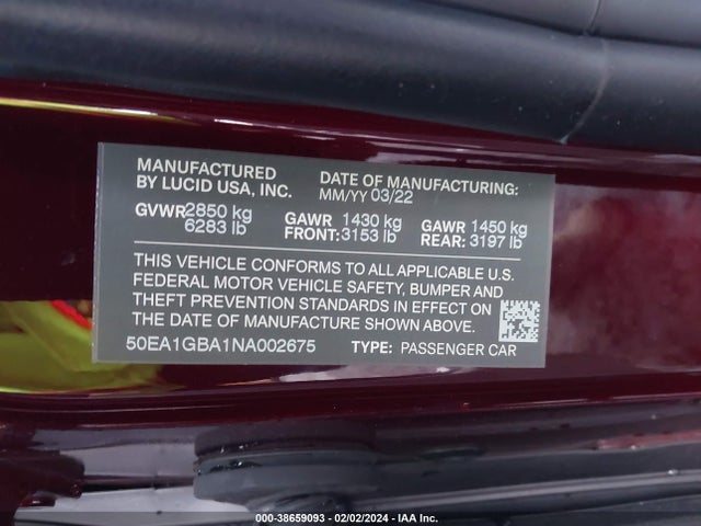 Lucid Air Grand Touring 2022 50EA1GBA1NA002675 Image 8