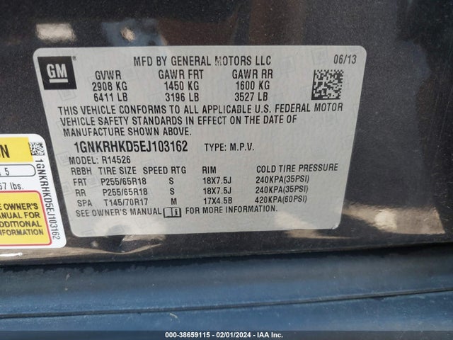 Chevrolet Traverse 2lt 2014 1GNKRHKD5EJ103162 Image 9