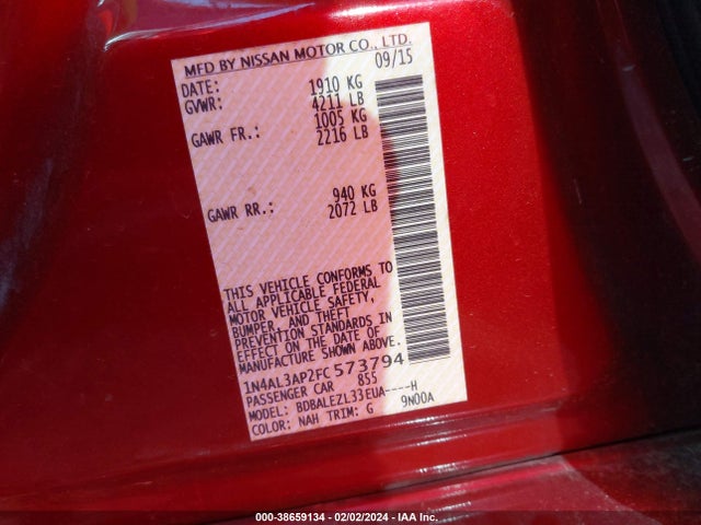 Nissan Altima 2.5 S 2015 1N4AL3AP2FC573794 Image 9