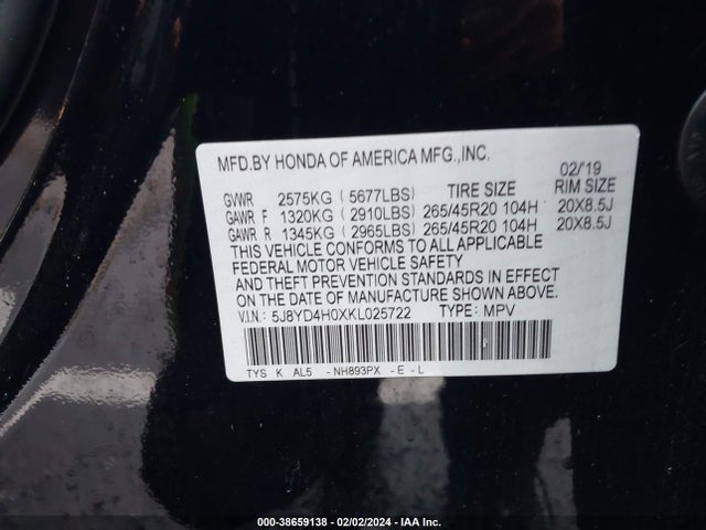 Acura Mdx Technology/a-spec Pkg 2019 5J8YD4H0XKL025722 Image 9