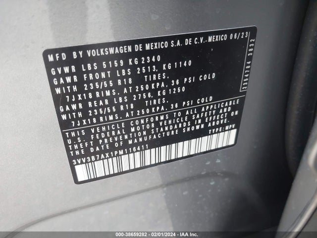 3VV3B7AX1PM116411 Volkswagen Tiguan 2.0t Se